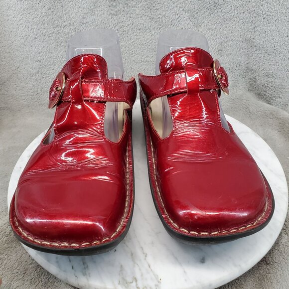 Alegria Shoes Womens EU 39 US 9 Ruby Red Metallic Leather Classic Clogs - Picture 3 of 11